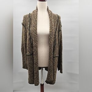 Island Tribe‎ Knits Texture Loop Knit Open Front Olive Cardigan Size Large